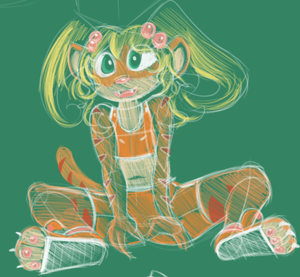 A digital sketch of Mia Asterisk in her usual orange outfit.